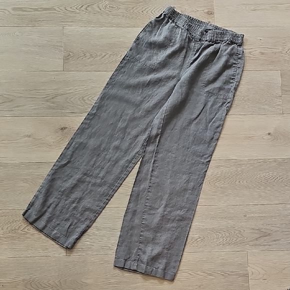 Plum Linen Garden Girl Stretchy Waistband Trousers, Small - Picture 1 of 13